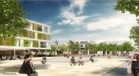 Visualization of Freiburger Platz, which is intended to serve as the central entrance to the district (Hähnig/Gemmecke) Visualization of Freiburger Platz, which is intended to serve as the central entrance to the district (Hähnig/Gemmecke)