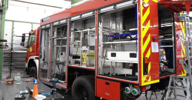 Fahrzeug im Rohbau (Foto: Feuerwehr Heidelberg) Ein Feuerwehrfahrzeug im Rohbau